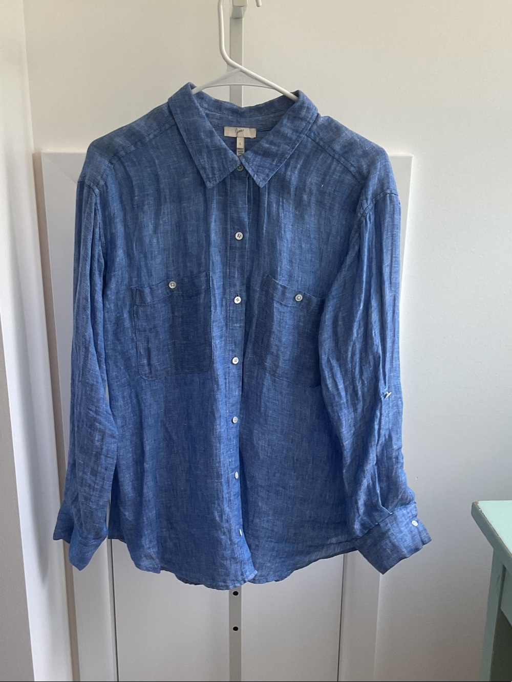 Joie Indigo Blue 100% Linen Button-Down Shirt Large